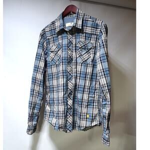 Scotch & Soda Amsterdam Couture Blue Plaid Pearl Snap Western Shirt Size L